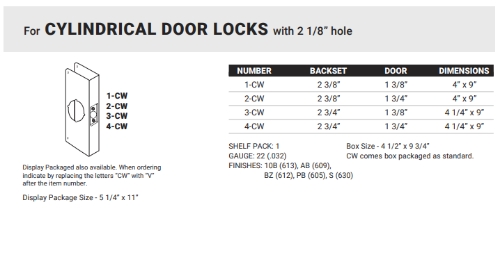 1-For CYLINDRICAL DOOR LOCKS with 2 18 hole